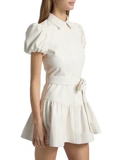 ALICE + OLIVIA Women's Henrietta Belted Faux-Leather Minidress - Off White | Thumbnail 4 ALICE + OLIVIA Women's Henrietta Belted Faux-Leather Minidress - Off White | Thumbnail 4