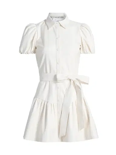 ALICE + OLIVIA Women's Henrietta Belted Faux-Leather Minidress - Off White | Thumbnail 1 ALICE + OLIVIA Women's Henrietta Belted Faux-Leather Minidress - Off White | Thumbnail 1