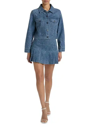 ALICE + OLIVIA Women's Chloe Embellished Boxy Crop Jacket - Brooklyn Blue Hematite | Thumbnail 2 ALICE + OLIVIA Women's Chloe Embellished Boxy Crop Jacket - Brooklyn Blue Hematite | Thumbnail 2