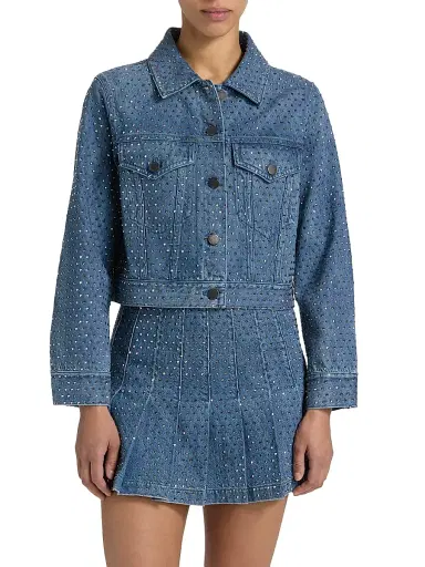 ALICE + OLIVIA Women's Chloe Embellished Boxy Crop Jacket - Brooklyn Blue Hematite | Thumbnail 3 ALICE + OLIVIA Women's Chloe Embellished Boxy Crop Jacket - Brooklyn Blue Hematite | Thumbnail 3