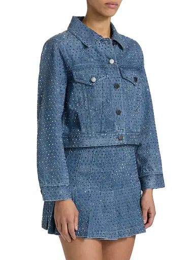 ALICE + OLIVIA Women's Chloe Embellished Boxy Crop Jacket - Brooklyn Blue Hematite | Thumbnail 4 ALICE + OLIVIA Women's Chloe Embellished Boxy Crop Jacket - Brooklyn Blue Hematite | Thumbnail 4