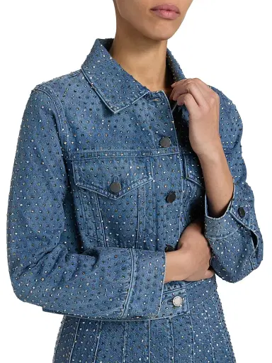 ALICE + OLIVIA Women's Chloe Embellished Boxy Crop Jacket - Brooklyn Blue Hematite | Thumbnail 6 ALICE + OLIVIA Women's Chloe Embellished Boxy Crop Jacket - Brooklyn Blue Hematite | Thumbnail 6