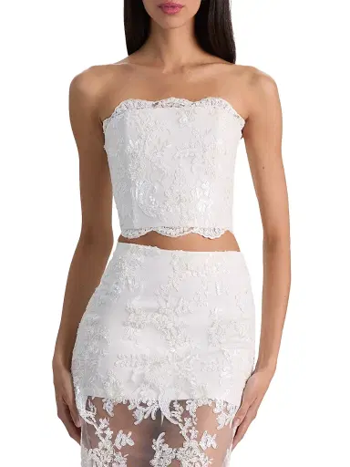 Alice + Olivia Women's Ceresi Embellished Lace Bandeau Top - Off White | Thumbnail 2 Alice + Olivia Women's Ceresi Embellished Lace Bandeau Top - Off White | Thumbnail 2