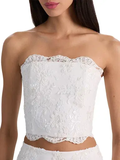 Alice + Olivia Women's Ceresi Embellished Lace Bandeau Top - Off White | Thumbnail 5 Alice + Olivia Women's Ceresi Embellished Lace Bandeau Top - Off White | Thumbnail 5