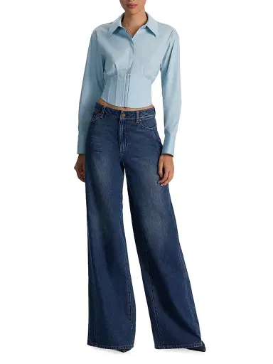ALICE + OLIVIA Women's Edie Corset Cotton-Blend Shirt - Carolina Blue | Thumbnail 2 ALICE + OLIVIA Women's Edie Corset Cotton-Blend Shirt - Carolina Blue | Thumbnail 2