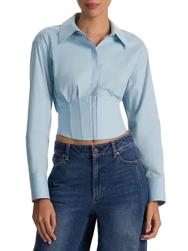ALICE + OLIVIA Women's Edie Corset Cotton-Blend Shirt - Carolina Blue | Thumbnail 3 ALICE + OLIVIA Women's Edie Corset Cotton-Blend Shirt - Carolina Blue | Thumbnail 3