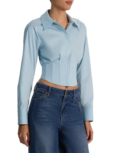 ALICE + OLIVIA Women's Edie Corset Cotton-Blend Shirt - Carolina Blue | Thumbnail 4 ALICE + OLIVIA Women's Edie Corset Cotton-Blend Shirt - Carolina Blue | Thumbnail 4