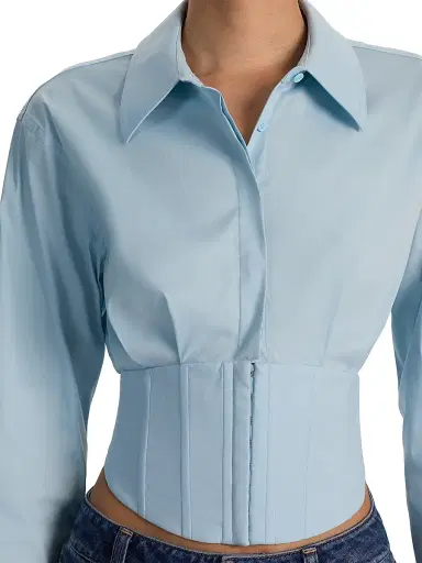 ALICE + OLIVIA Women's Edie Corset Cotton-Blend Shirt - Carolina Blue | Thumbnail 6 ALICE + OLIVIA Women's Edie Corset Cotton-Blend Shirt - Carolina Blue | Thumbnail 6