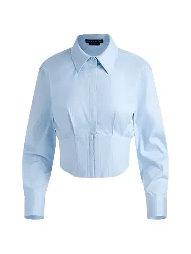 ALICE + OLIVIA Women's Edie Corset Cotton-Blend Shirt - Carolina Blue | Thumbnail 1 ALICE + OLIVIA Women's Edie Corset Cotton-Blend Shirt - Carolina Blue | Thumbnail 1