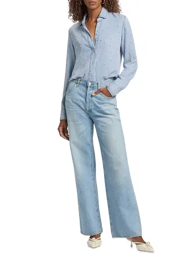 Generation Love Women's Marcello Imitation Pearl-Embellished Shirt - Light Blue Pearl | Thumbnail 2 Generation Love Women's Marcello Imitation Pearl-Embellished Shirt - Light Blue Pearl | Thumbnail 2