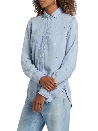 Generation Love Women's Marcello Imitation Pearl-Embellished Shirt - Light Blue Pearl | Thumbnail 4 Generation Love Women's Marcello Imitation Pearl-Embellished Shirt - Light Blue Pearl | Thumbnail 4