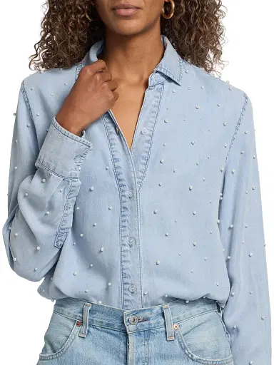 Generation Love Women's Marcello Imitation Pearl-Embellished Shirt - Light Blue Pearl | Thumbnail 6 Generation Love Women's Marcello Imitation Pearl-Embellished Shirt - Light Blue Pearl | Thumbnail 6