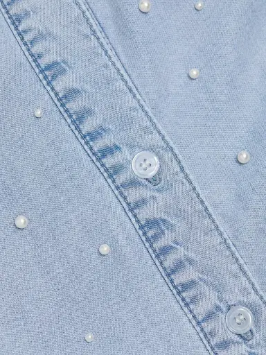 Generation Love Women's Marcello Imitation Pearl-Embellished Shirt - Light Blue Pearl | Thumbnail 7 Generation Love Women's Marcello Imitation Pearl-Embellished Shirt - Light Blue Pearl | Thumbnail 7
