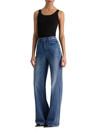 ALICE + OLIVIA Women's Chic Crystal-Embellished High-Rise Wide-Leg Jeans - Brooklyn Blue Hematite | Thumbnail 2 ALICE + OLIVIA Women's Chic Crystal-Embellished High-Rise Wide-Leg Jeans - Brooklyn Blue Hematite | Thumbnail 2