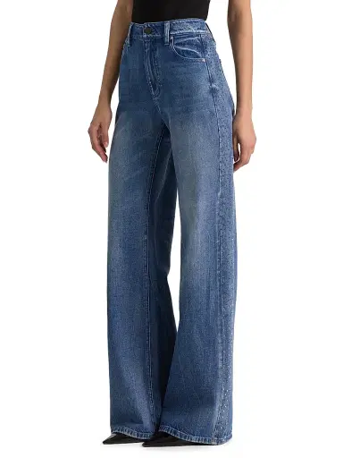 ALICE + OLIVIA Women's Chic Crystal-Embellished High-Rise Wide-Leg Jeans - Brooklyn Blue Hematite | Thumbnail 3 ALICE + OLIVIA Women's Chic Crystal-Embellished High-Rise Wide-Leg Jeans - Brooklyn Blue Hematite | Thumbnail 3