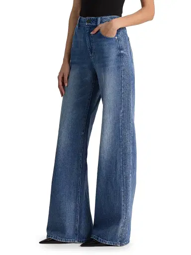 ALICE + OLIVIA Women's Chic Crystal-Embellished High-Rise Wide-Leg Jeans - Brooklyn Blue Hematite | Thumbnail 4 ALICE + OLIVIA Women's Chic Crystal-Embellished High-Rise Wide-Leg Jeans - Brooklyn Blue Hematite | Thumbnail 4
