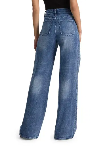 ALICE + OLIVIA Women's Chic Crystal-Embellished High-Rise Wide-Leg Jeans - Brooklyn Blue Hematite | Thumbnail 5 ALICE + OLIVIA Women's Chic Crystal-Embellished High-Rise Wide-Leg Jeans - Brooklyn Blue Hematite | Thumbnail 5