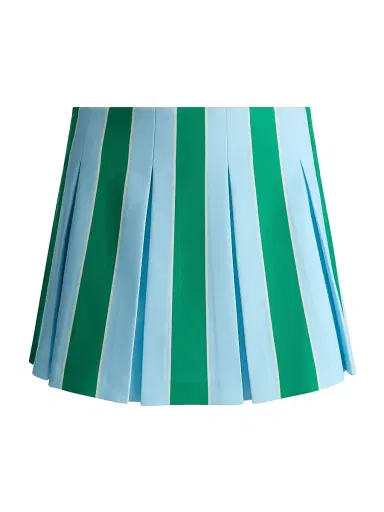 ALICE + OLIVIA Women's Emilie Striped Box-Pleated Miniskirt - Heirloom Stripe Carolina Blue | Thumbnail 1 ALICE + OLIVIA Women's Emilie Striped Box-Pleated Miniskirt - Heirloom Stripe Carolina Blue | Thumbnail 1