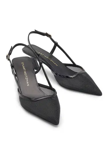Stuart Weitzman Women's Vinnie 50MM Mesh Kitten-Heel Slingback Pumps - Black | Thumbnail 2 Stuart Weitzman Women's Vinnie 50MM Mesh Kitten-Heel Slingback Pumps - Black | Thumbnail 2