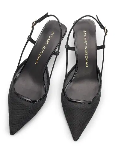 Stuart Weitzman Women's Vinnie 50MM Mesh Kitten-Heel Slingback Pumps - Black | Thumbnail 4 Stuart Weitzman Women's Vinnie 50MM Mesh Kitten-Heel Slingback Pumps - Black | Thumbnail 4
