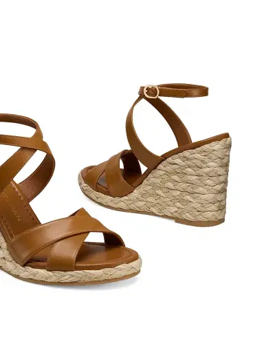 Stuart Weitzman Women's Alyssa 100MM Leather Wedge Sandals - Boho Tan | Thumbnail 4 Stuart Weitzman Women's Alyssa 100MM Leather Wedge Sandals - Boho Tan | Thumbnail 4