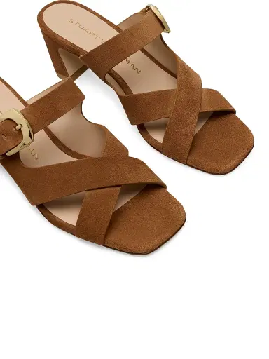 Stuart Weitzman Women's Sai 50MM Suede Block-Heel Sandals - New Camel | Thumbnail 4 Stuart Weitzman Women's Sai 50MM Suede Block-Heel Sandals - New Camel | Thumbnail 4