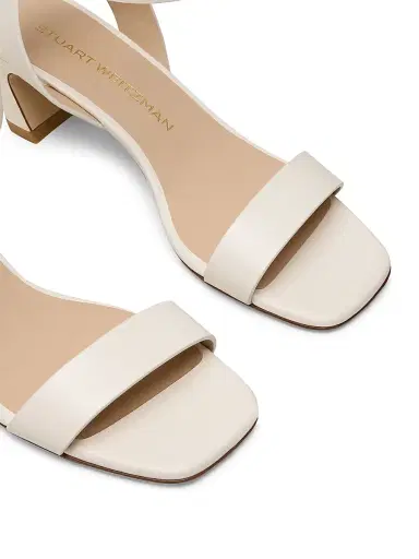 Stuart Weitzman Women's Sai 50MM Leather Block-Heel Sandals - Cream | Thumbnail 4 Stuart Weitzman Women's Sai 50MM Leather Block-Heel Sandals - Cream | Thumbnail 4
