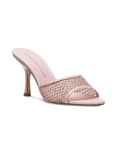 Stuart Weitzman Women's Bareitall Shine 85MM Crystal-Embellished Leather Stiletto-Heel Sandals - Pink Marshmallow | Thumbnail 2 Stuart Weitzman Women's Bareitall Shine 85MM Crystal-Embellished Leather Stiletto-Heel Sandals - Pink Marshmallow | Thumbnail 2