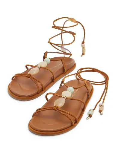 Stuart Weitzman Women's Majorca Beaded Suede Wrap Sandals - Boho Tan | Thumbnail 2 Stuart Weitzman Women's Majorca Beaded Suede Wrap Sandals - Boho Tan | Thumbnail 2