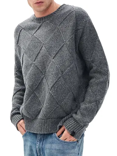 rag & bone Men's Hand-Knit Entrelac Crewneck Sweater - Charcoal | Thumbnail 3 rag & bone Men's Hand-Knit Entrelac Crewneck Sweater - Charcoal | Thumbnail 3