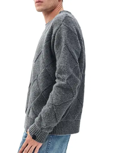 rag & bone Men's Hand-Knit Entrelac Crewneck Sweater - Charcoal | Thumbnail 4 rag & bone Men's Hand-Knit Entrelac Crewneck Sweater - Charcoal | Thumbnail 4