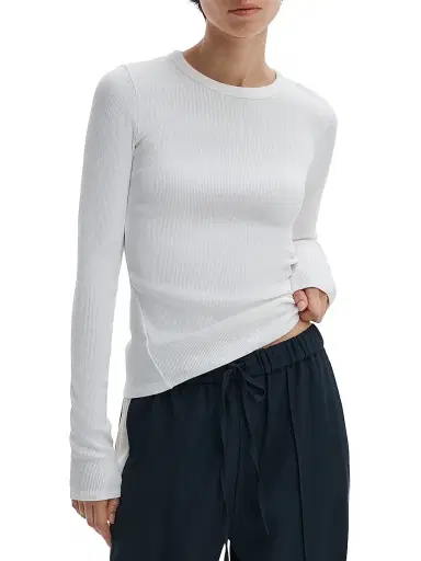 rag & bone Women's The Essential Rib-Knit Long-Sleeve Crewneck T-Shirt - White | Thumbnail 3 rag & bone Women's The Essential Rib-Knit Long-Sleeve Crewneck T-Shirt - White | Thumbnail 3