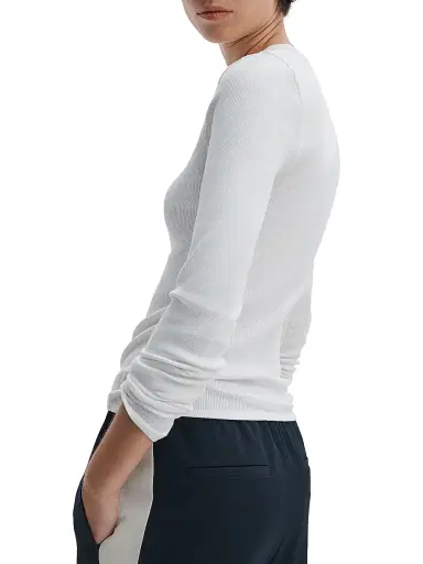 rag & bone Women's The Essential Rib-Knit Long-Sleeve Crewneck T-Shirt - White | Thumbnail 4 rag & bone Women's The Essential Rib-Knit Long-Sleeve Crewneck T-Shirt - White | Thumbnail 4