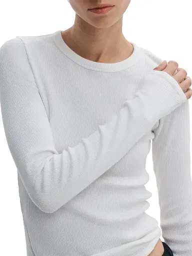 rag & bone Women's The Essential Rib-Knit Long-Sleeve Crewneck T-Shirt - White | Thumbnail 5 rag & bone Women's The Essential Rib-Knit Long-Sleeve Crewneck T-Shirt - White | Thumbnail 5