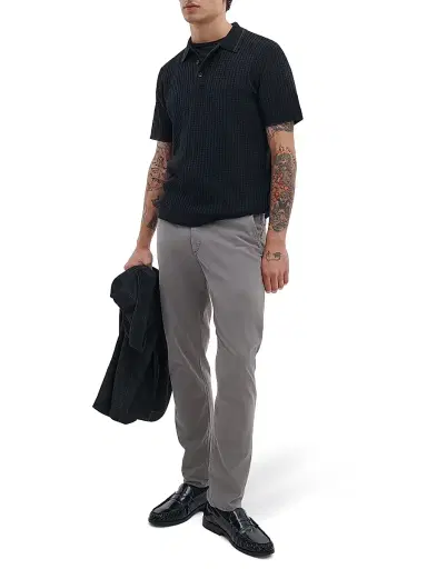 rag & bone Men's Harvey Rib-Knit Cotton-Blend Polo Shirt - Black | Thumbnail 2 rag & bone Men's Harvey Rib-Knit Cotton-Blend Polo Shirt - Black | Thumbnail 2