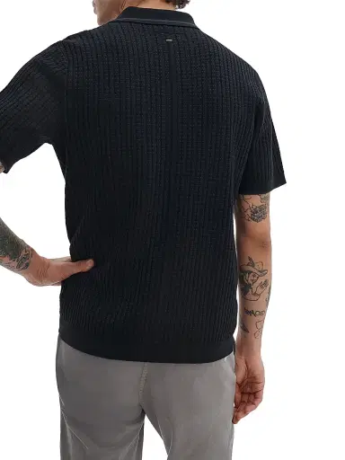 rag & bone Men's Harvey Rib-Knit Cotton-Blend Polo Shirt - Black | Thumbnail 5 rag & bone Men's Harvey Rib-Knit Cotton-Blend Polo Shirt - Black | Thumbnail 5