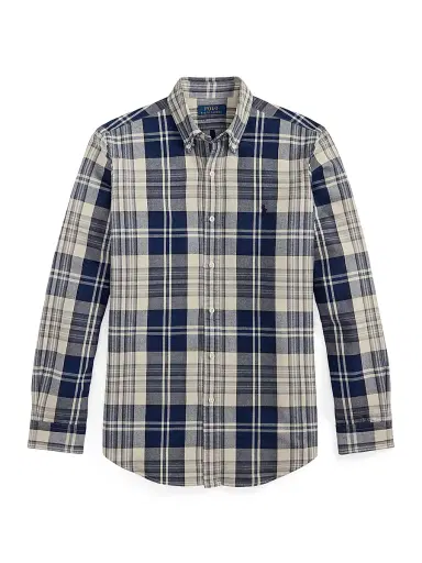Polo Ralph Lauren Men's Plaid Brushed Cotton Oxford Shirt - Off White Navy Multi - Size Small | Thumbnail 1 Polo Ralph Lauren Men's Plaid Brushed Cotton Oxford Shirt - Off White Navy Multi - Size Small | Thumbnail 1