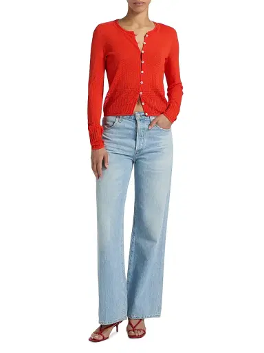 rag & bone Women's Michelle Pointelle Knit Cardigan - Bright Red | Thumbnail 2 rag & bone Women's Michelle Pointelle Knit Cardigan - Bright Red | Thumbnail 2