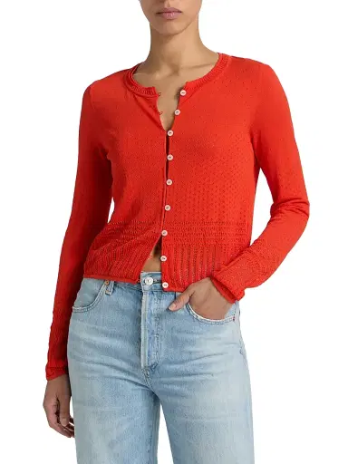rag & bone Women's Michelle Pointelle Knit Cardigan - Bright Red | Thumbnail 3 rag & bone Women's Michelle Pointelle Knit Cardigan - Bright Red | Thumbnail 3