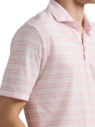Polo Ralph Lauren Men's Tour Pique Striped Polo Shirt - Carmel Pink Ceramic White - Size XXL | Thumbnail 5 Polo Ralph Lauren Men's Tour Pique Striped Polo Shirt - Carmel Pink Ceramic White - Size XXL | Thumbnail 5