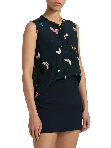 rag & bone Women's Arden Butterfly-Printed Pleated Sleeveless Blouse - Black Butterfly Multi - Size XL | Thumbnail 4 rag & bone Women's Arden Butterfly-Printed Pleated Sleeveless Blouse - Black Butterfly Multi - Size XL | Thumbnail 4
