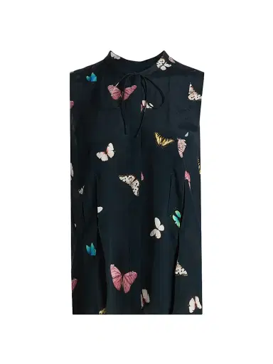 rag & bone Women's Arden Butterfly-Printed Pleated Sleeveless Blouse - Black Butterfly Multi - Size XL | Thumbnail 1 rag & bone Women's Arden Butterfly-Printed Pleated Sleeveless Blouse - Black Butterfly Multi - Size XL | Thumbnail 1