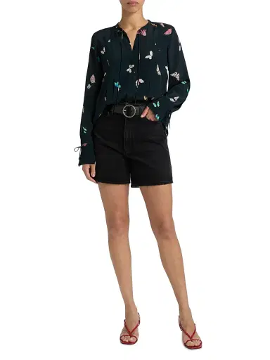 rag & bone Women's Arden Butterfly-Printed Pleated Blouse - Black Butterfly Multi - Size Large | Thumbnail 2 rag & bone Women's Arden Butterfly-Printed Pleated Blouse - Black Butterfly Multi - Size Large | Thumbnail 2