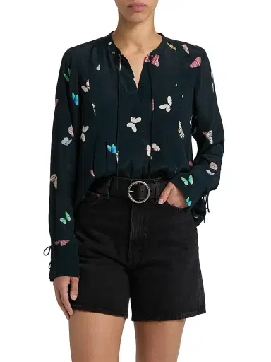 rag & bone Women's Arden Butterfly-Printed Pleated Blouse - Black Butterfly Multi - Size Large | Thumbnail 3 rag & bone Women's Arden Butterfly-Printed Pleated Blouse - Black Butterfly Multi - Size Large | Thumbnail 3