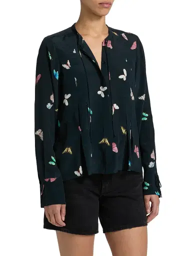 rag & bone Women's Arden Butterfly-Printed Pleated Blouse - Black Butterfly Multi - Size Large | Thumbnail 4 rag & bone Women's Arden Butterfly-Printed Pleated Blouse - Black Butterfly Multi - Size Large | Thumbnail 4
