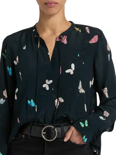 rag & bone Women's Arden Butterfly-Printed Pleated Blouse - Black Butterfly Multi - Size Large | Thumbnail 6 rag & bone Women's Arden Butterfly-Printed Pleated Blouse - Black Butterfly Multi - Size Large | Thumbnail 6