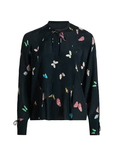 rag & bone Women's Arden Butterfly-Printed Pleated Blouse - Black Butterfly Multi - Size Large | Thumbnail 1 rag & bone Women's Arden Butterfly-Printed Pleated Blouse - Black Butterfly Multi - Size Large | Thumbnail 1