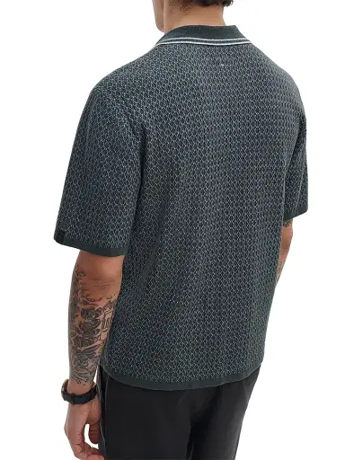 rag & bone Men's Harvey Geometric Cotton-Blend Camp Shirt - Charcoal Green | Thumbnail 3 rag & bone Men's Harvey Geometric Cotton-Blend Camp Shirt - Charcoal Green | Thumbnail 3