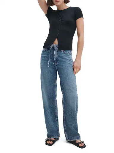 rag & bone Women's The Knit Button-Front T-Shirt - Black | Thumbnail 2 rag & bone Women's The Knit Button-Front T-Shirt - Black | Thumbnail 2