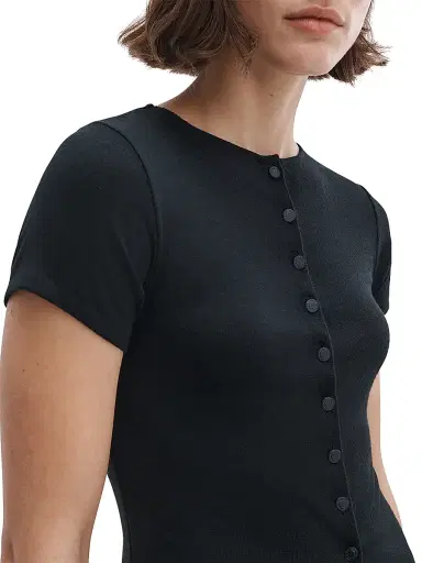 rag & bone Women's The Knit Button-Front T-Shirt - Black | Thumbnail 5 rag & bone Women's The Knit Button-Front T-Shirt - Black | Thumbnail 5